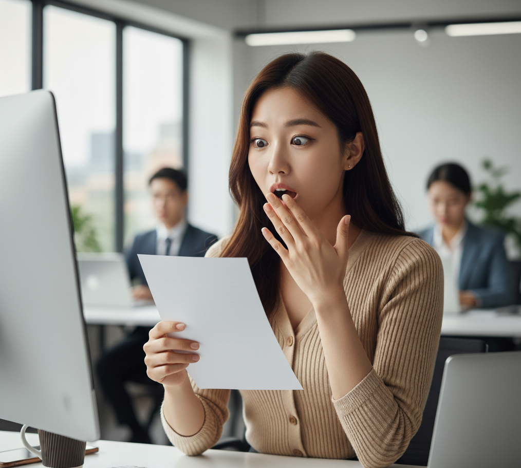 월급명세서를 보고 놀라는 직장인